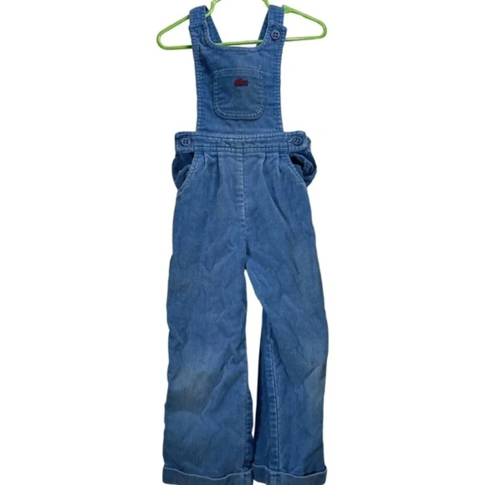 Vintage IZOD Lacoste Infant Toddler Blue Corduroy Overalls Crocodile Logo 80s